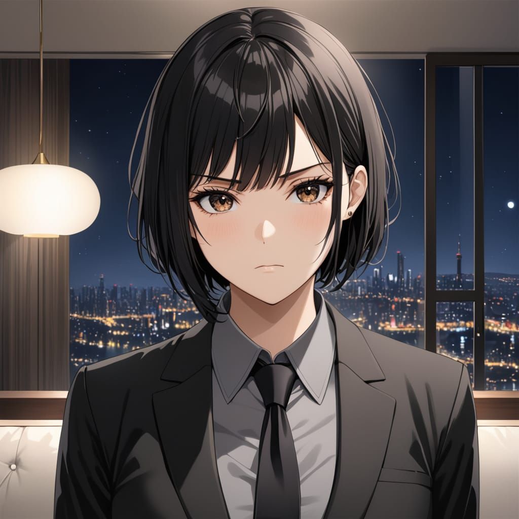 Formal Portrait of a Young Woman in a Black Suit