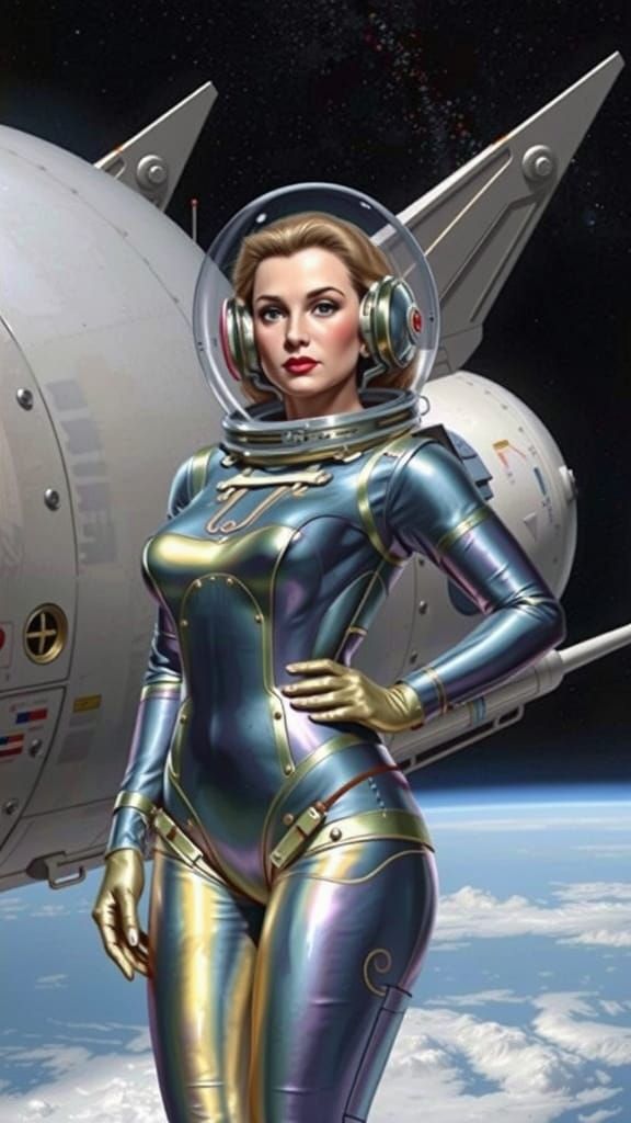 Retro Sci-Fi Space Girl in Michelin Man Suit