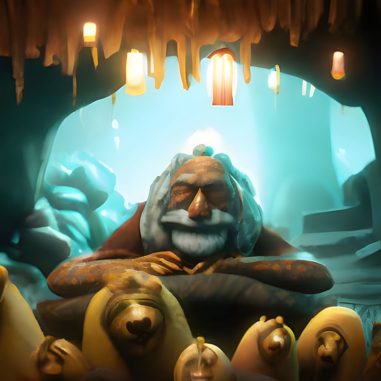 Happy Old Man with Lions: 3D Digital Art