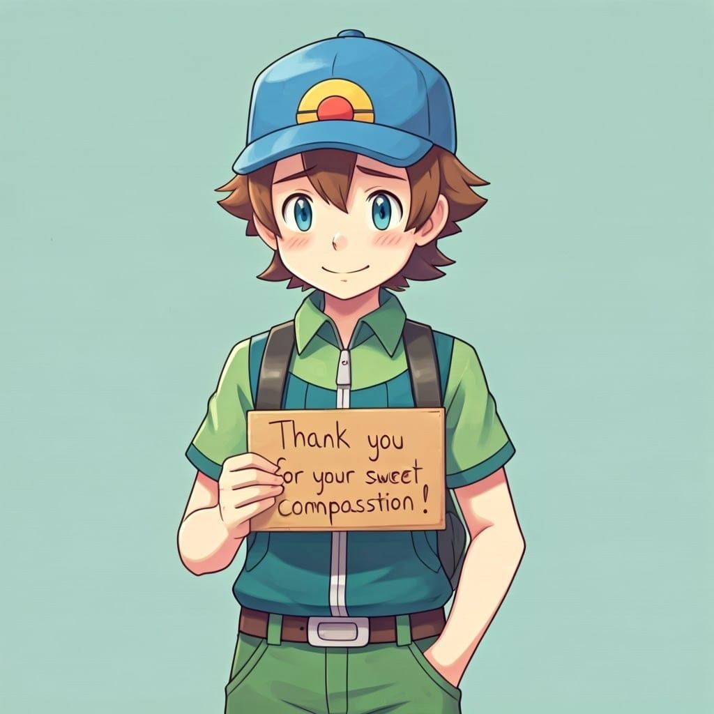 Grateful Pokémon Trainer Art in Anime Style