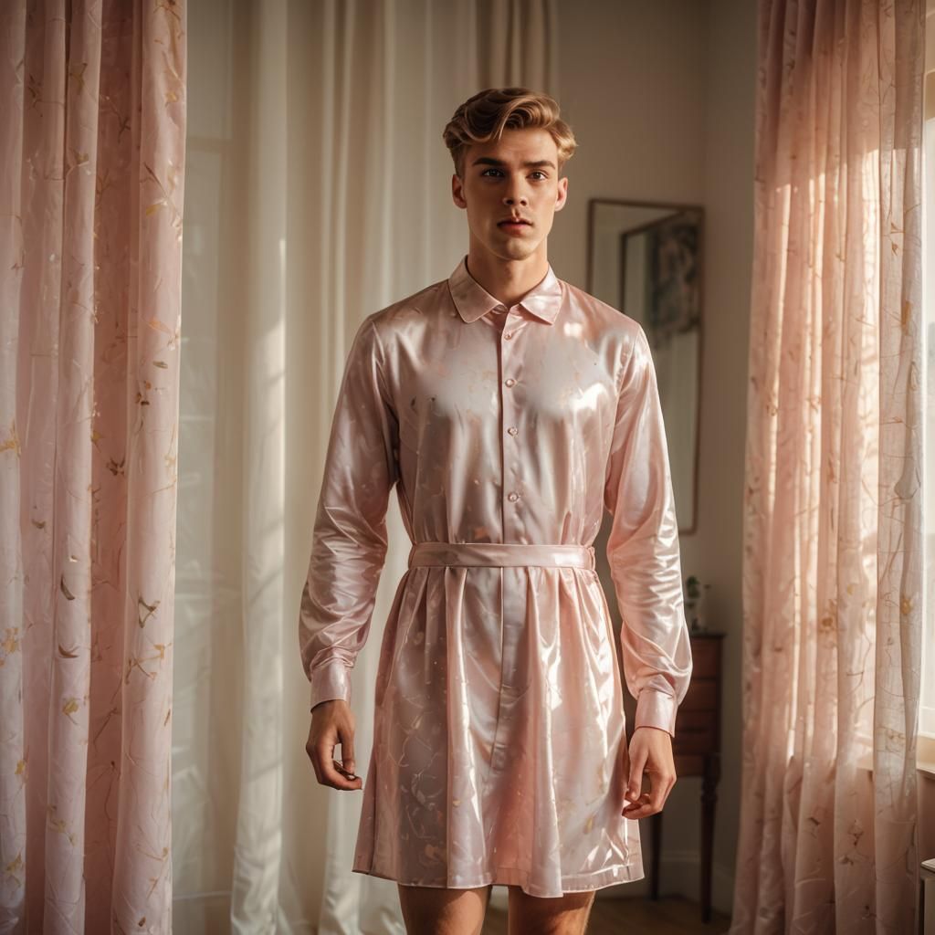 Surprised Man in Mirror Wearing Babydoll Dress