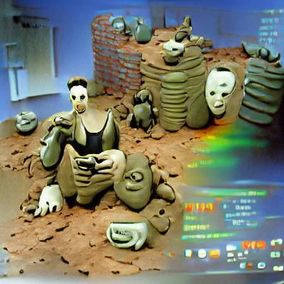 Nightmarish Clay Monster in Retro Cyberpunk Style