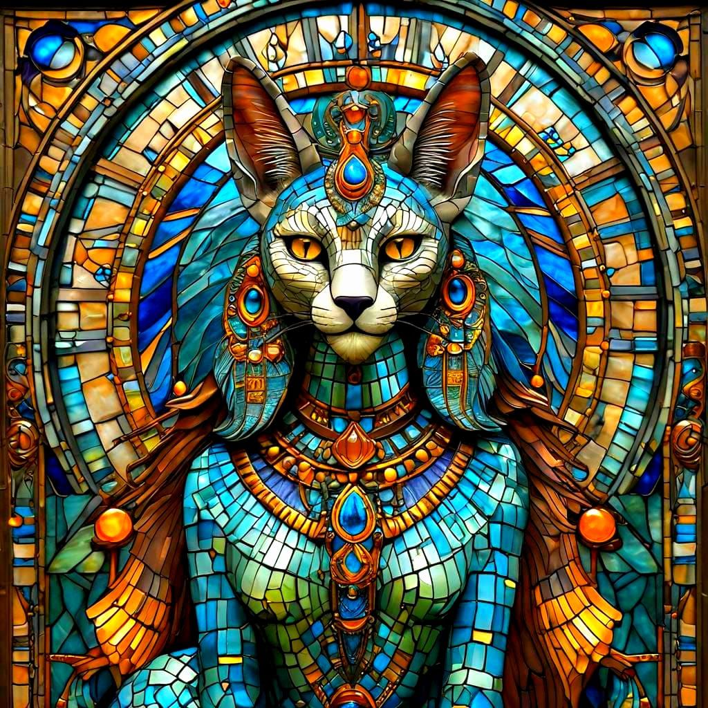 Egyptian Goddess in Stained Glass Masterpiece