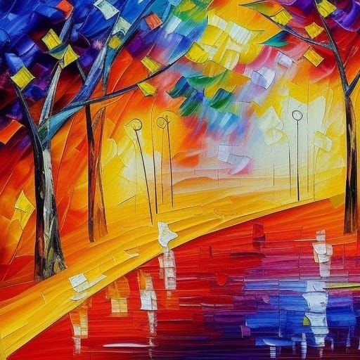 Abstract Expressionist Oil Painting in Neo-Impressionism Sty...