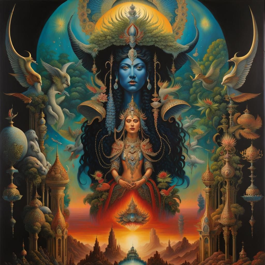 Epic Kali's Judgment in Magic Realism Style