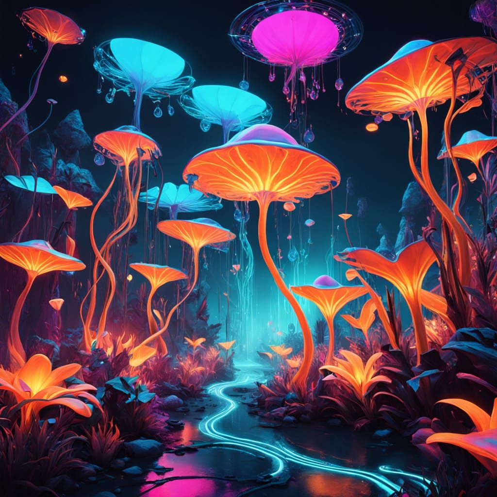 Glowing Extraterrestrial Flora in Liminal Space