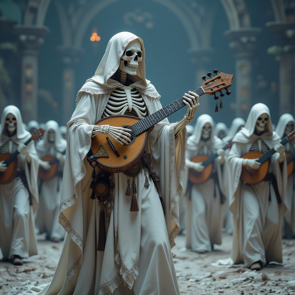 Skeletal Cantor Commands Undead Army with Bone Lyre