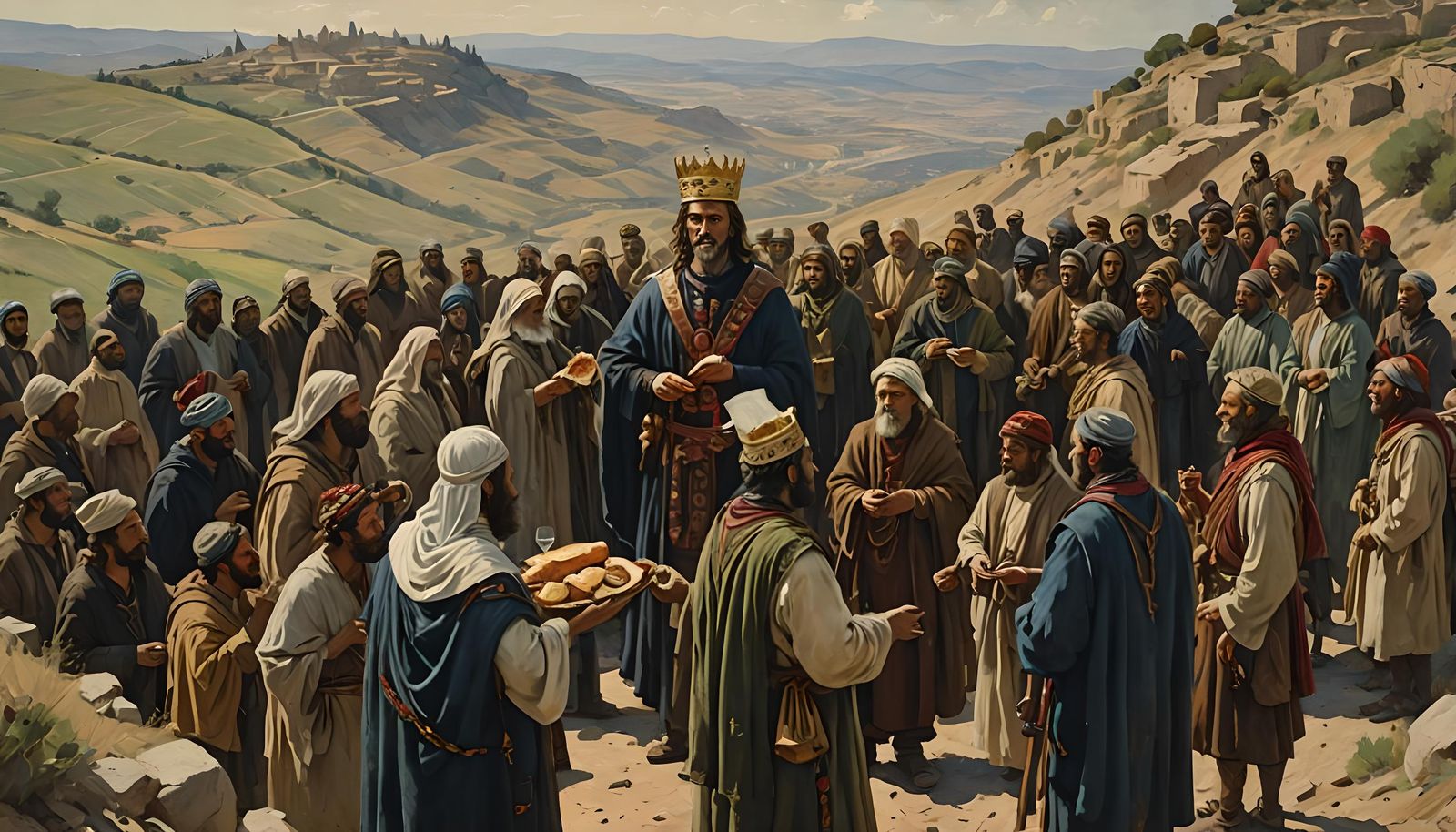 Crowned Sage Meeting Noblemen: An Impressionist Scene