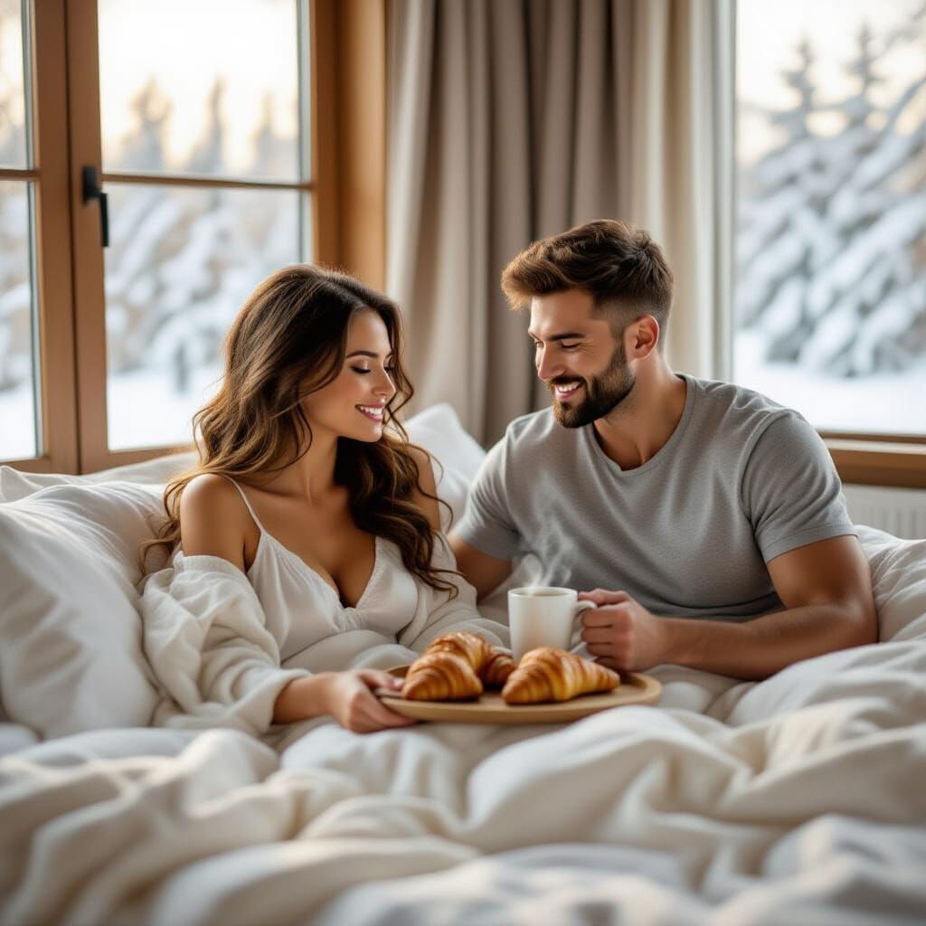 Cozy Winter Morning Couple Waking Up in Bed