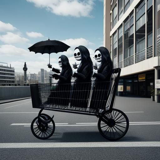 Creepy Goth Family in Surreal Car Park