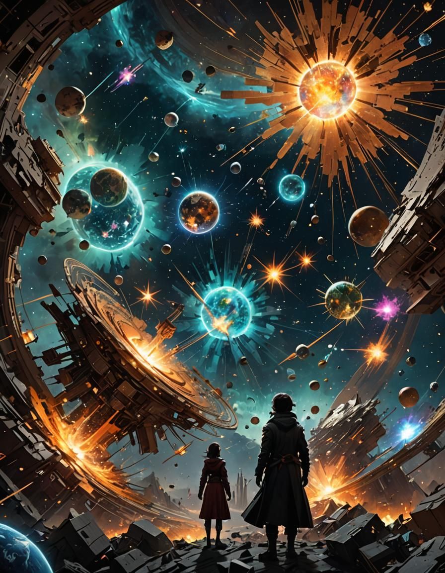 Cosmic Explosion of Shattered Stars in 3D Render