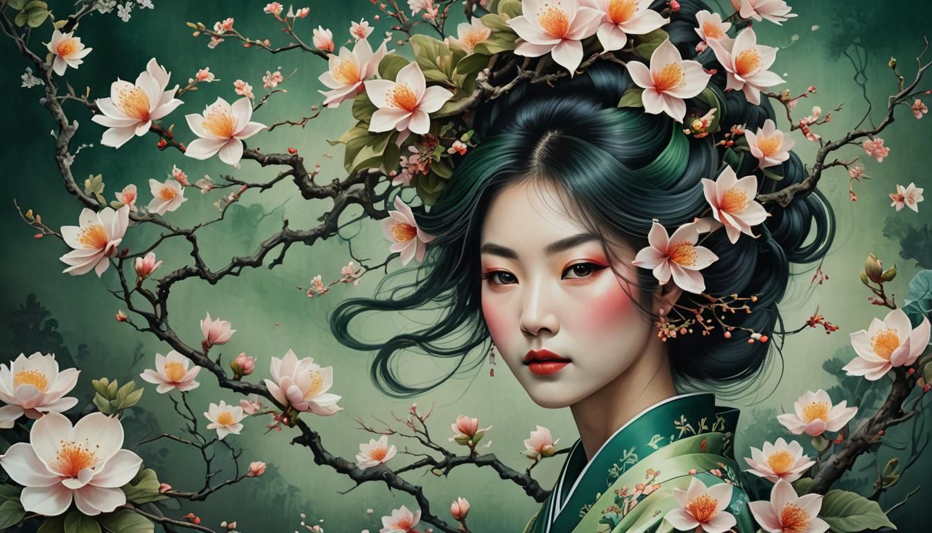 Blooming Blossom: Double Exposure Watercolor Illustration