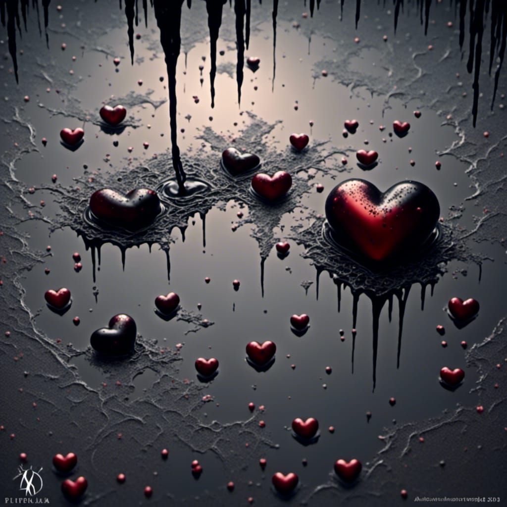 Heart-Shaped Liquid Pouring Black Ink