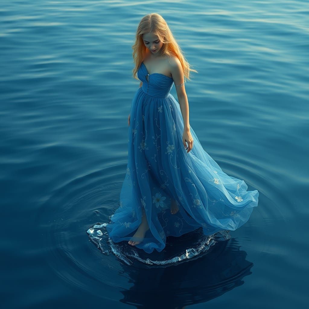 Ethereal Girl Walking on Water, Digital Concept Art