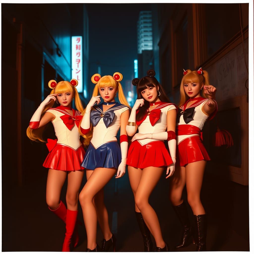 Y2K K-Pop Sailor Scouts in Gritty Urban Setting