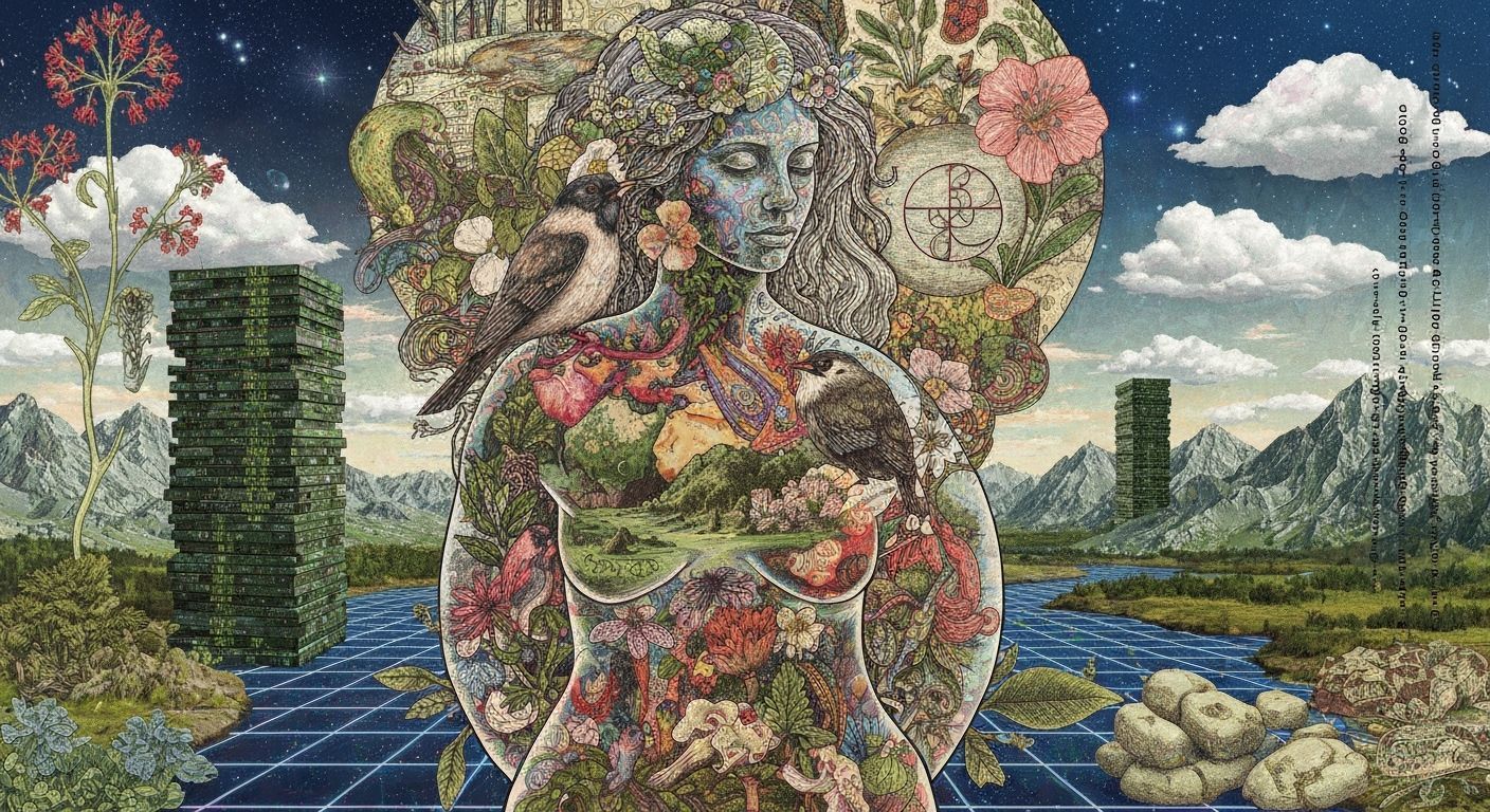 Ethereal Woman Carrying Birds, Nature Connection Concept Art