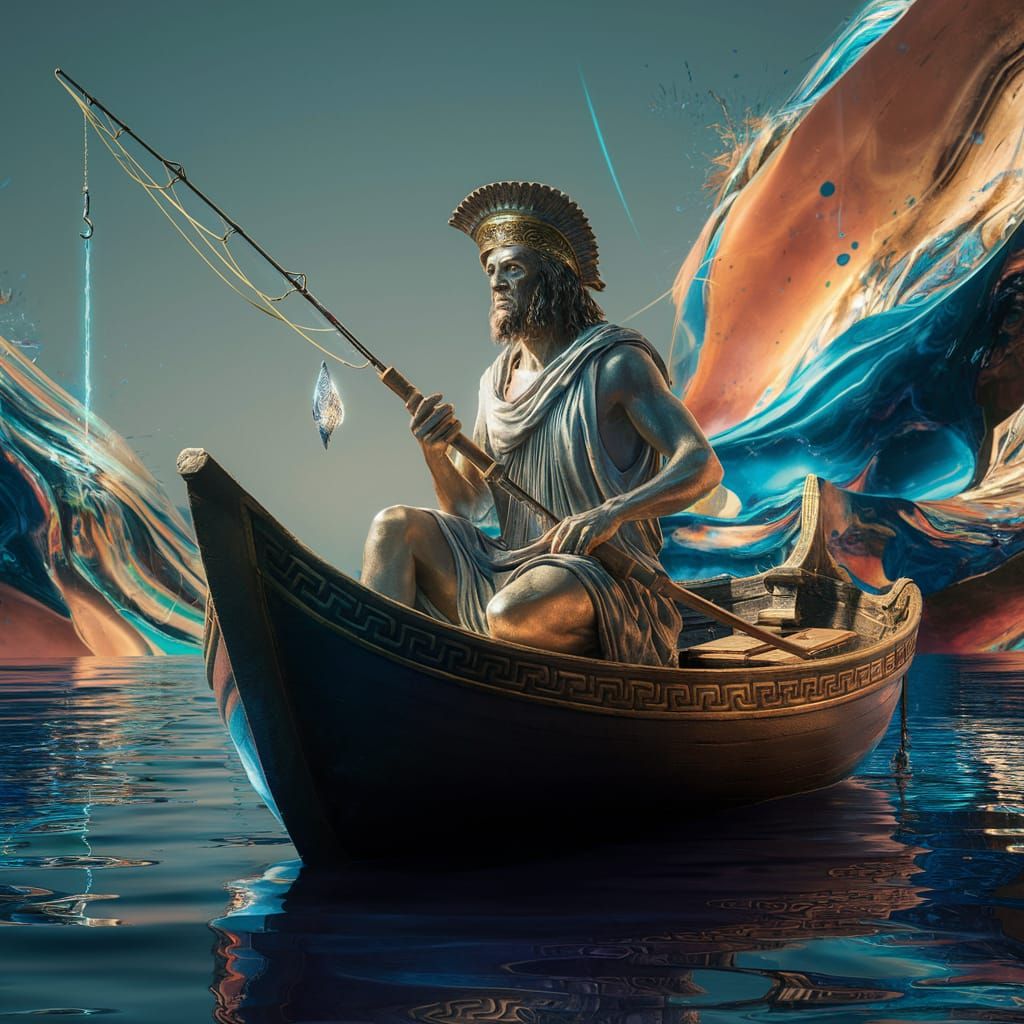 A detailed artwork ancient  fisherman