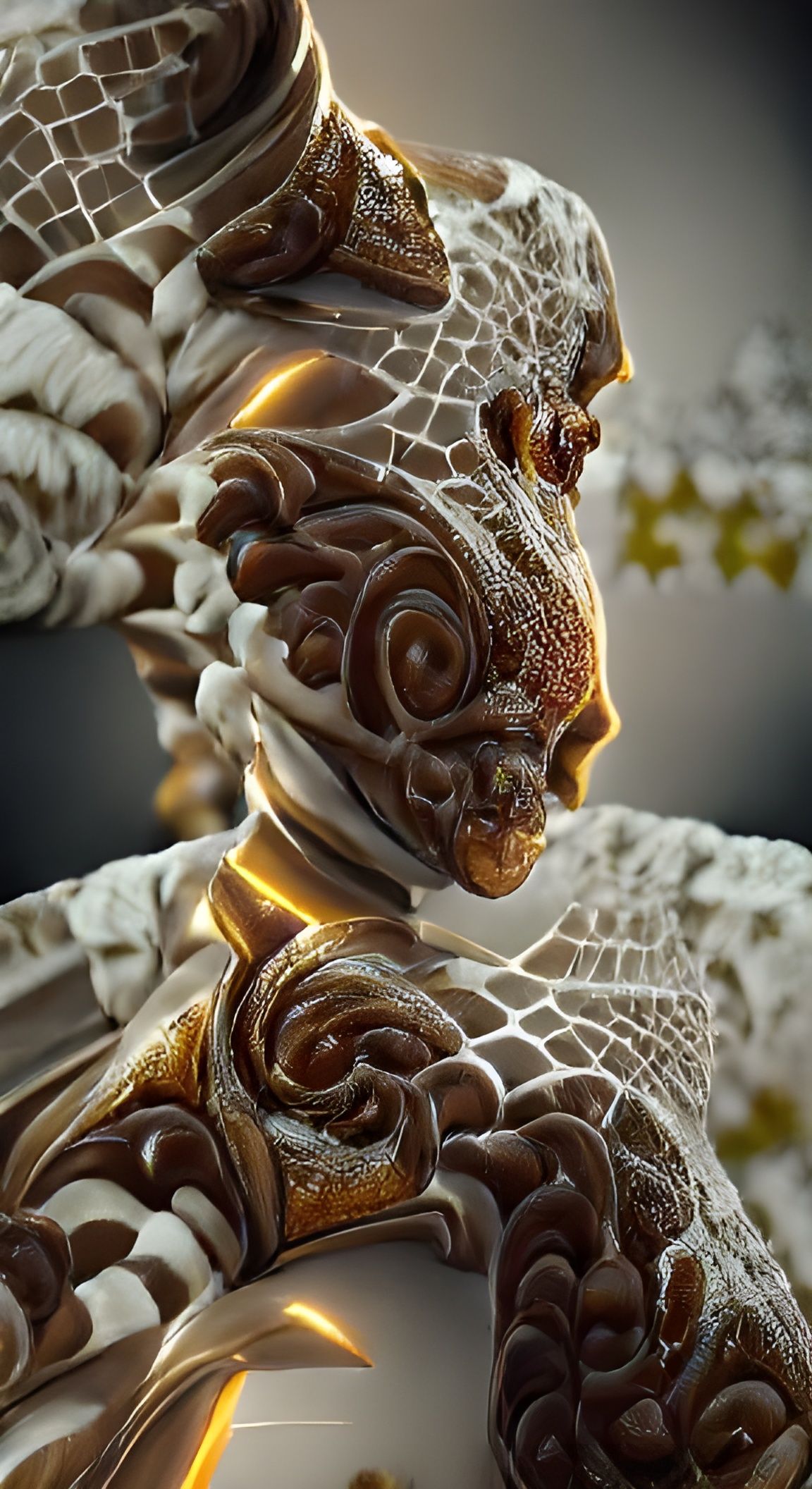 Marble Lizard Warrior Statue with Fractal Patterns