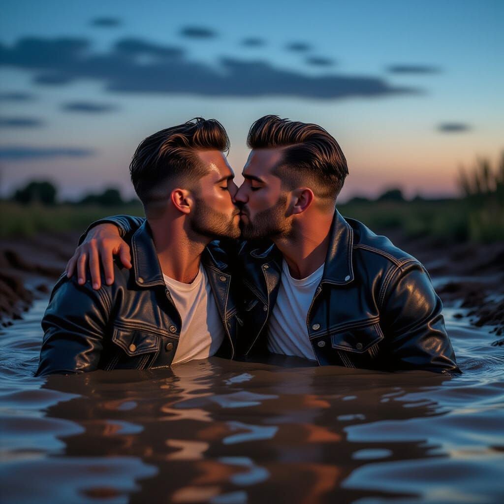 1950s Greasers Kissing in Mud Neo-Noir Style