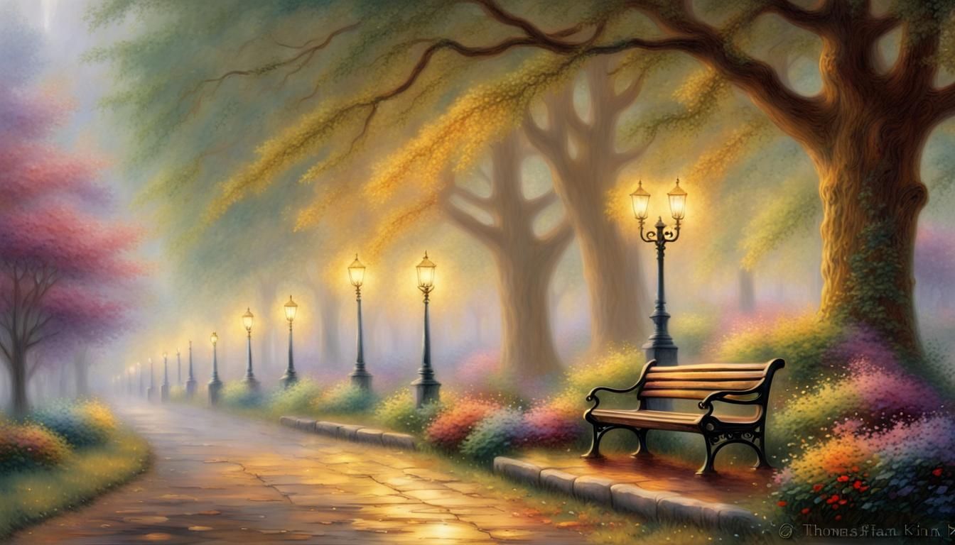 Ethereal Park Bench in a Fantasy Landscape