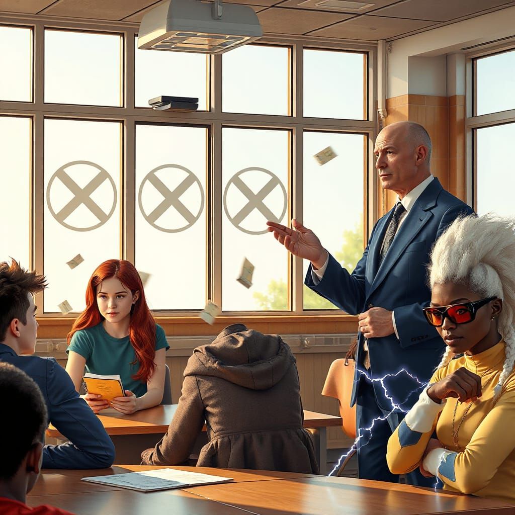 Wise Mentor Inspires Young Mutants in Sunlit Classroom