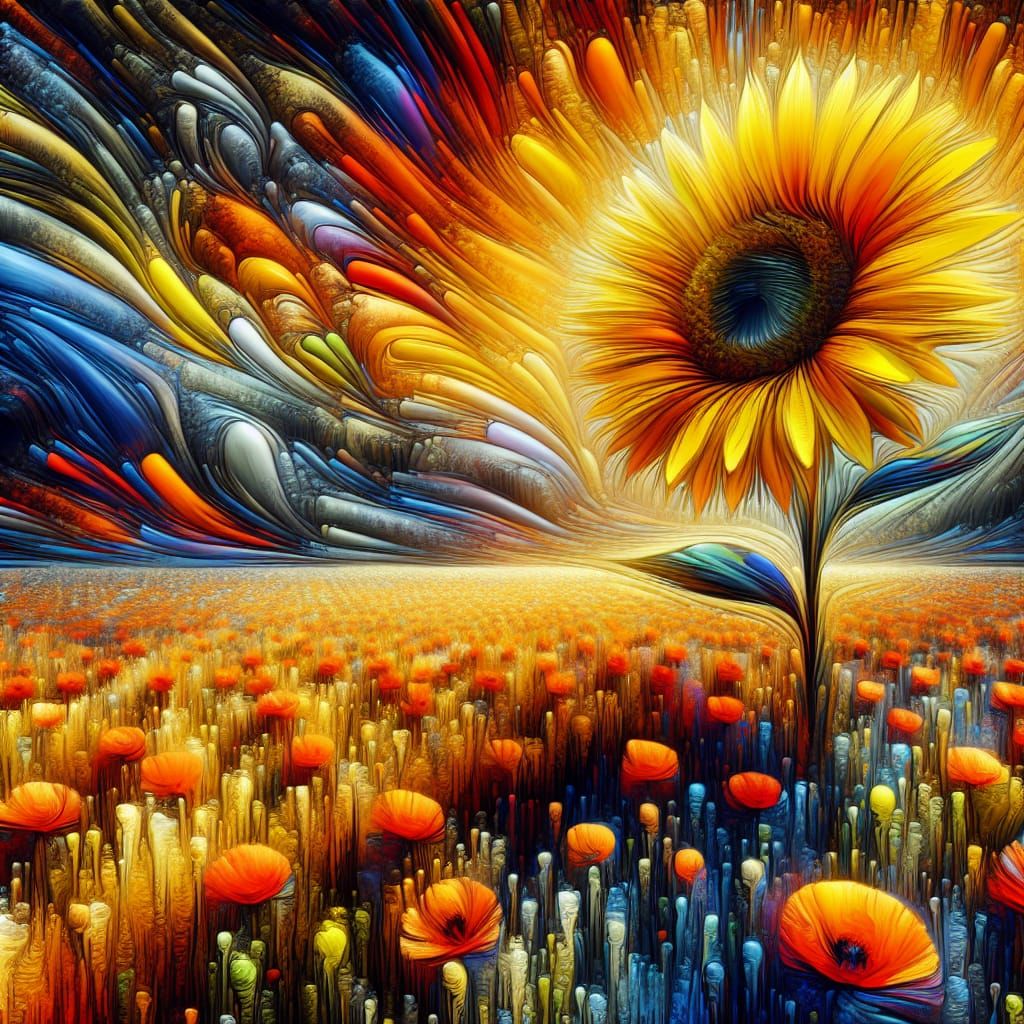Abstract Sunflower Field in Maximalist Style