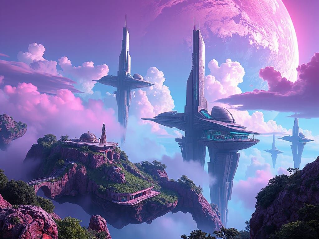 Floating Islands in a Cyberpunk Dreamscape