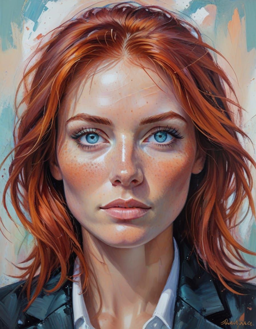 Bold Expressionist Portrait of a Woman with Red Hair
