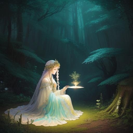 Mystical Queen in Moonlit Dreamscape: Ethereal Fantasy Art