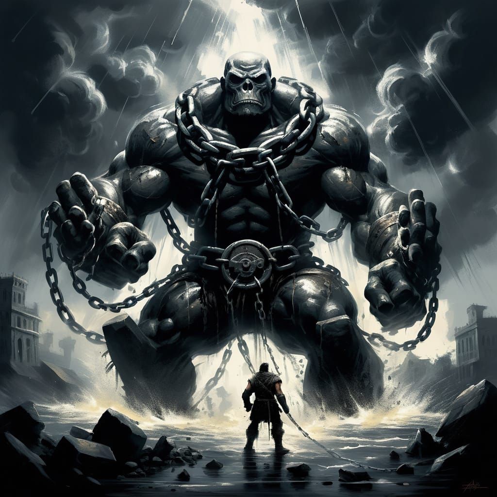 Ominous Action Painting: Atlas Chained