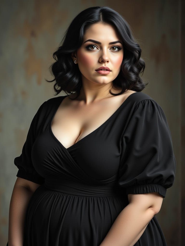 Elegant Plus-Size Woman in Mourning Attire