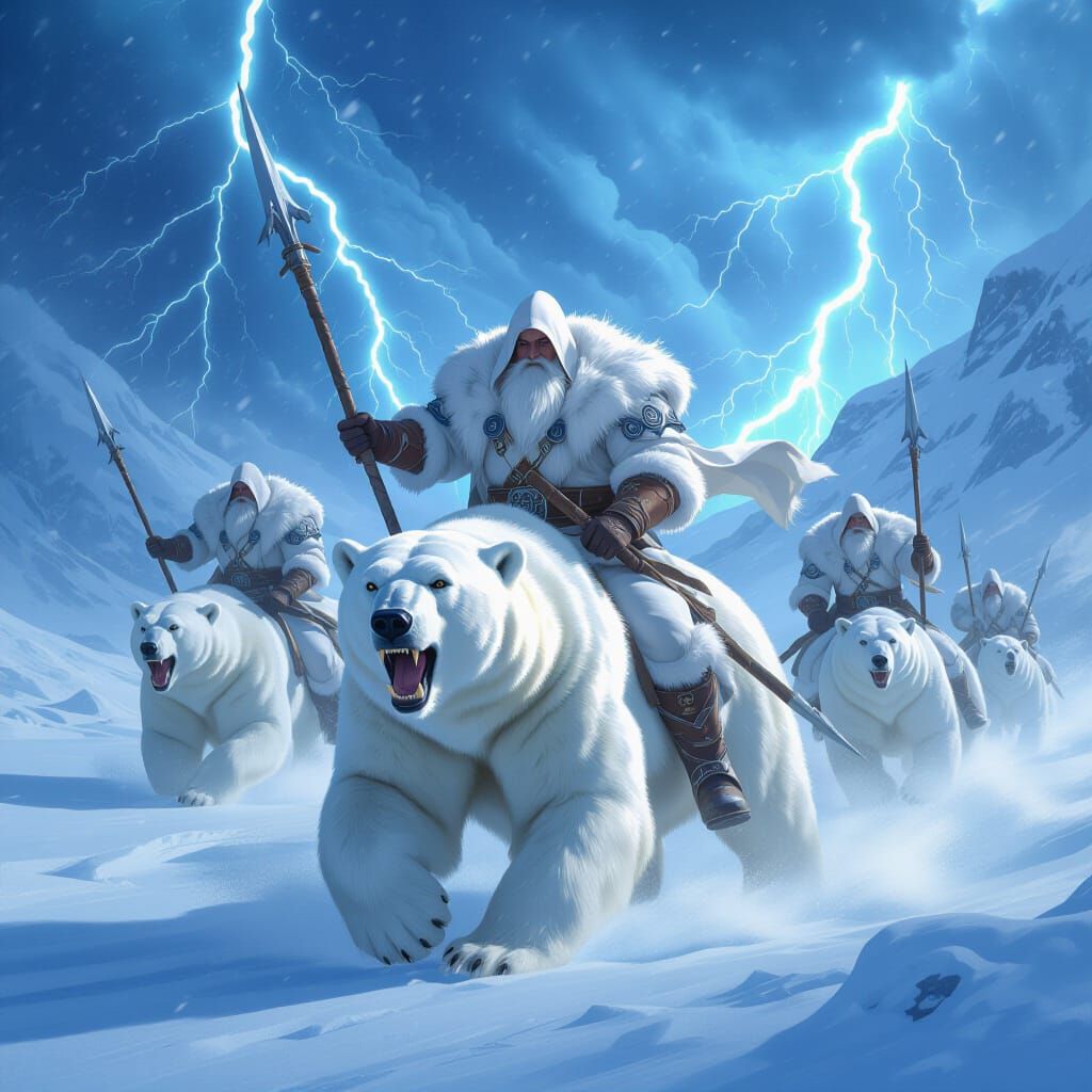 Arctic Blizzard: Snow Tribe Warrior on Polar Bear
