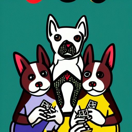 Dogs Playing Cards with Cat in Pop Art Style