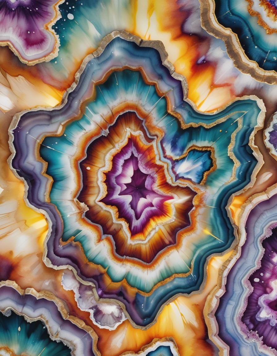 Kaleidoscope Geode Slice in Watercolor Style