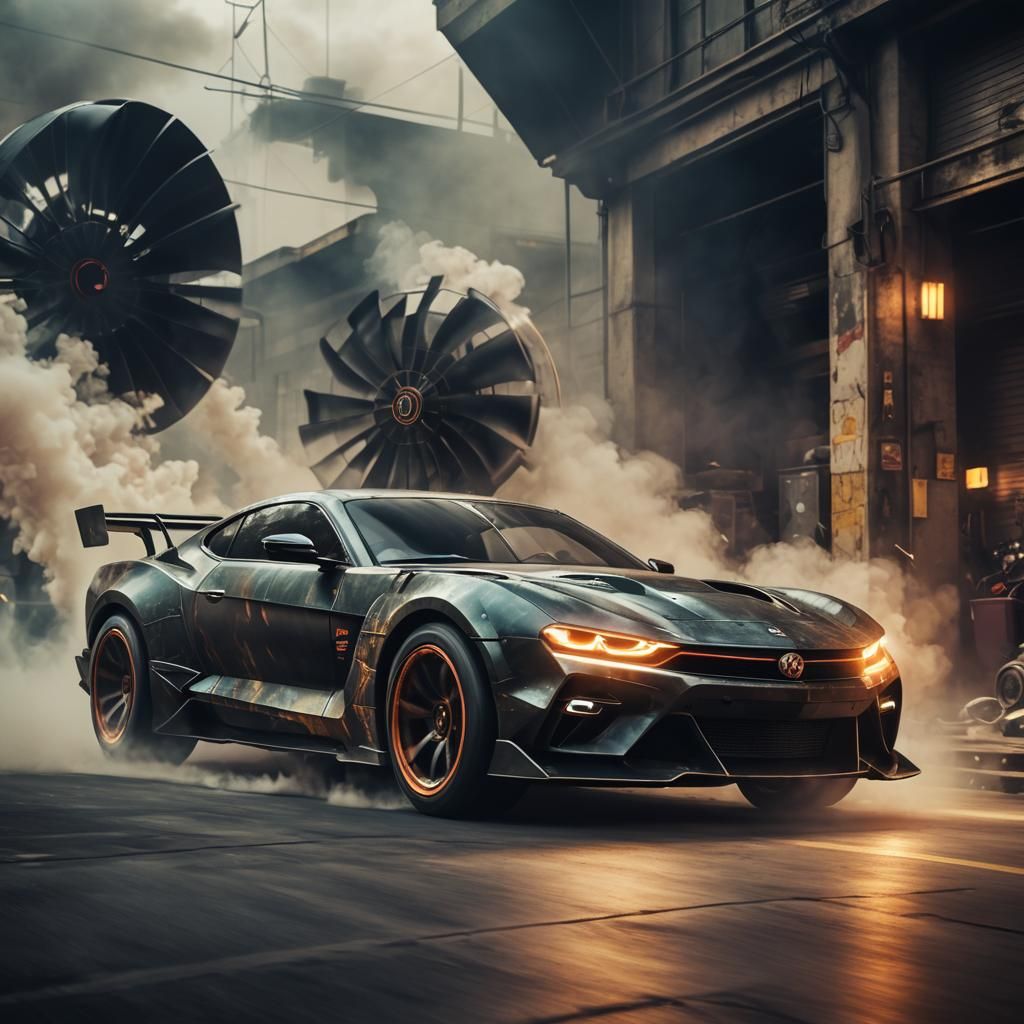 Performance Car Speeds Forward with Massive Fan