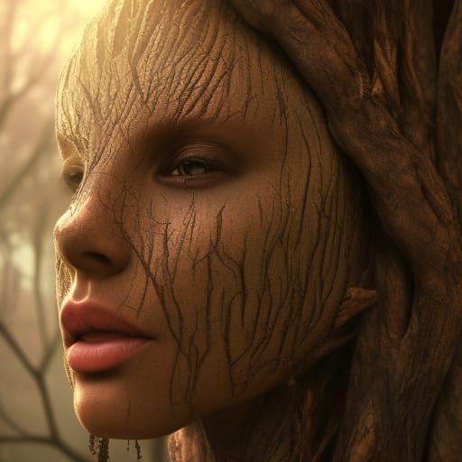 Bark-Skinned Tree Woman: Fantasy Concept Art
