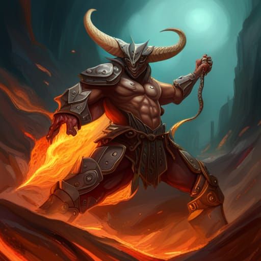 Furious Armored Minotaur with Dragon Wings