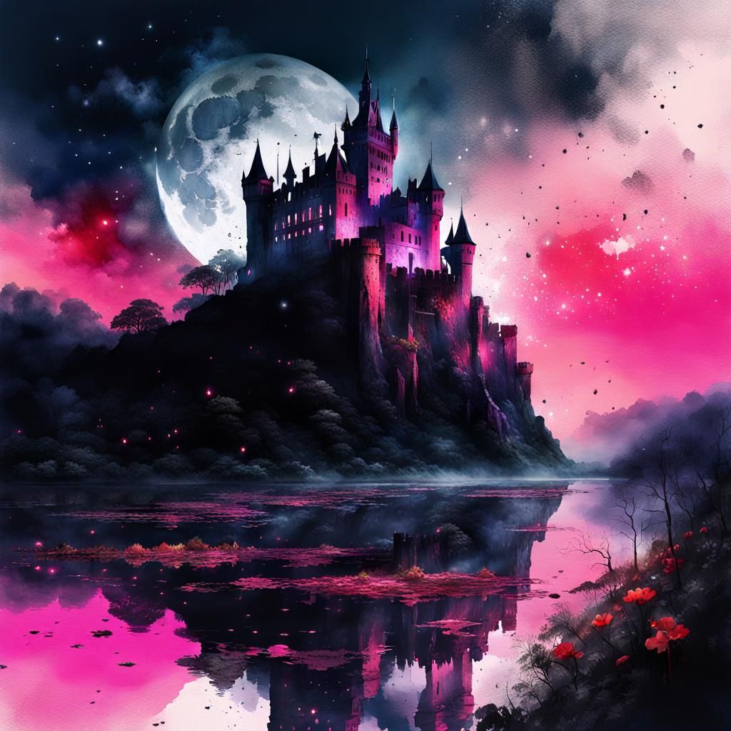 Gothic Castle Inverted Above Summer Landscape