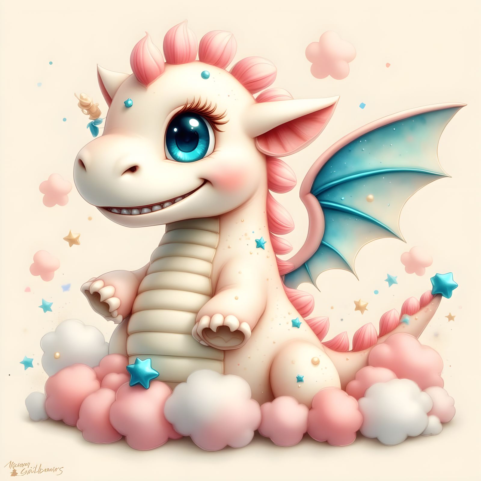 Charming Marshmallow Dragon with Vintage Charm