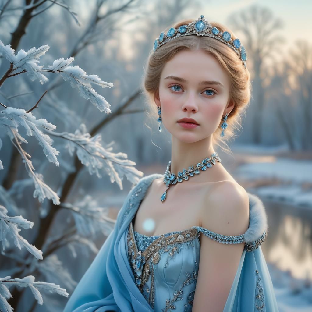 Ethereal Russian Princess Portrait in Pre-Raphaelite Style