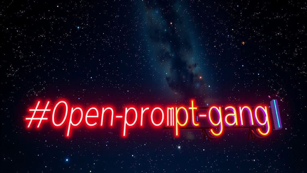 Art Nouveau Neon Text in Starry Sky