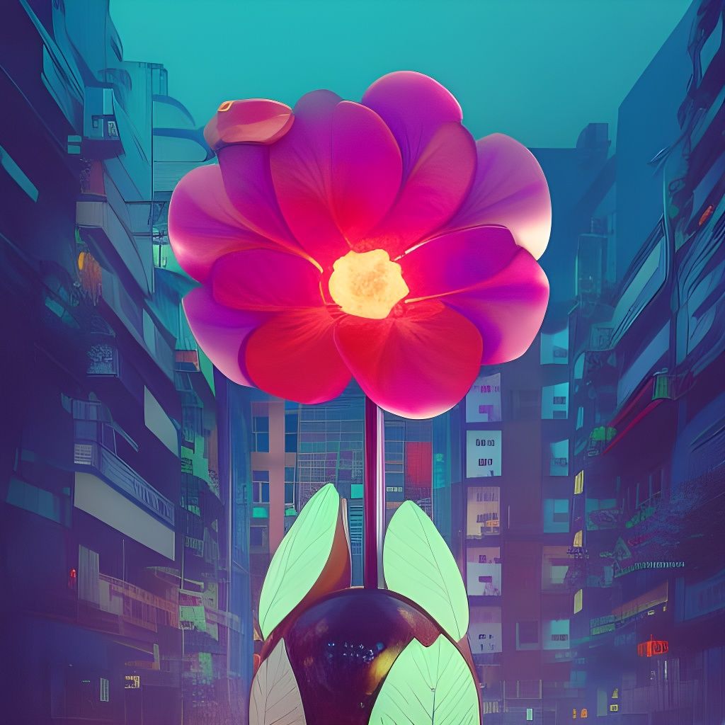 Giant Flower with '3000' Sign, Japanese Art