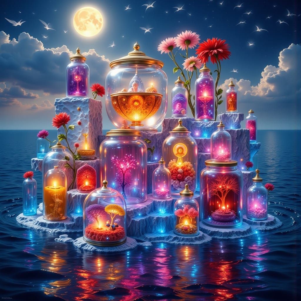 Neon Glass Worlds Floating on Atlantic Ocean