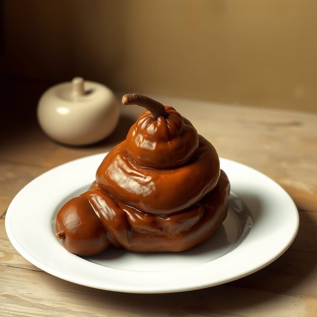 Brown Sausage-Shaped Object on Plate in Still-Life Style
