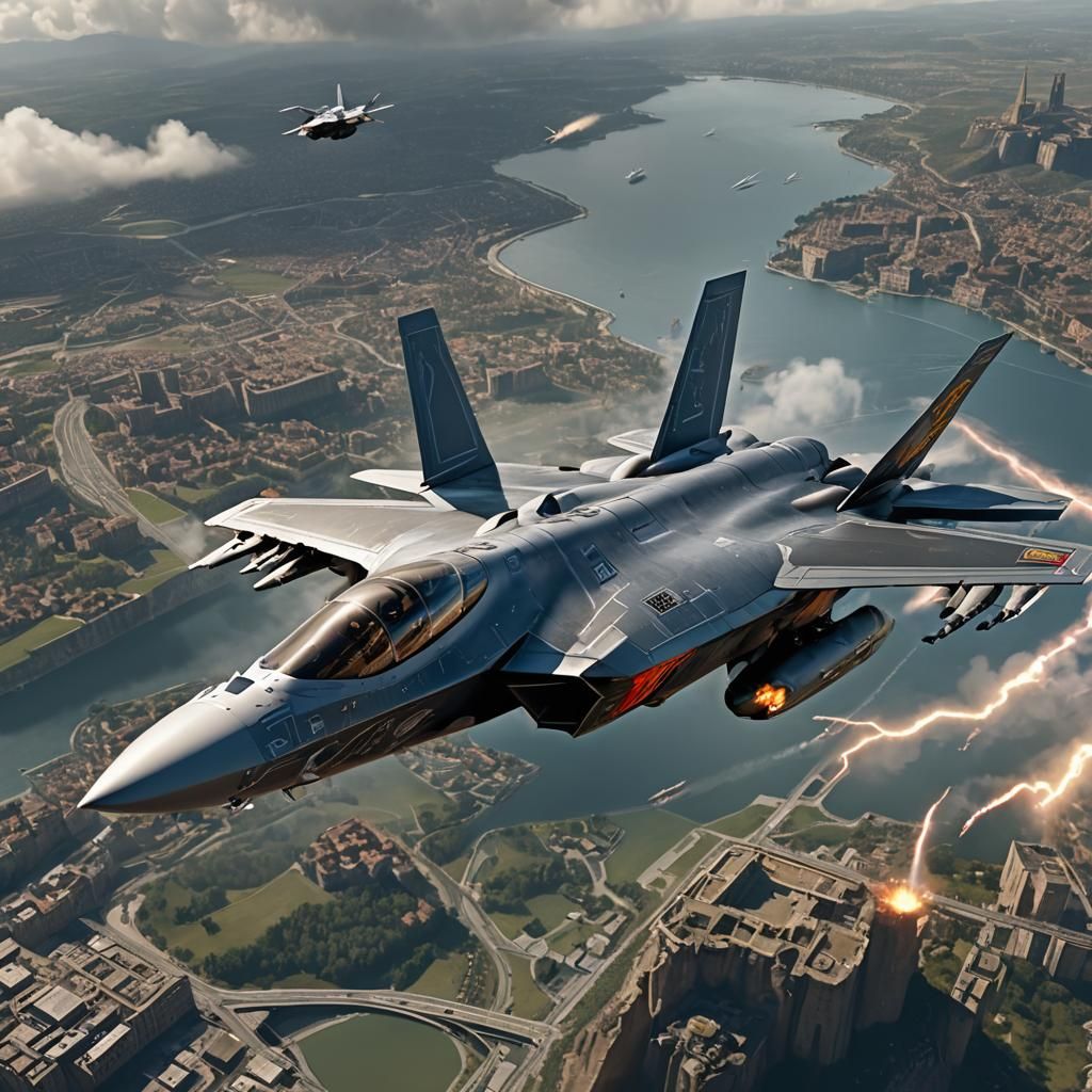 Pope Piloting F35 Lightning 2: Detailed Matte Painting