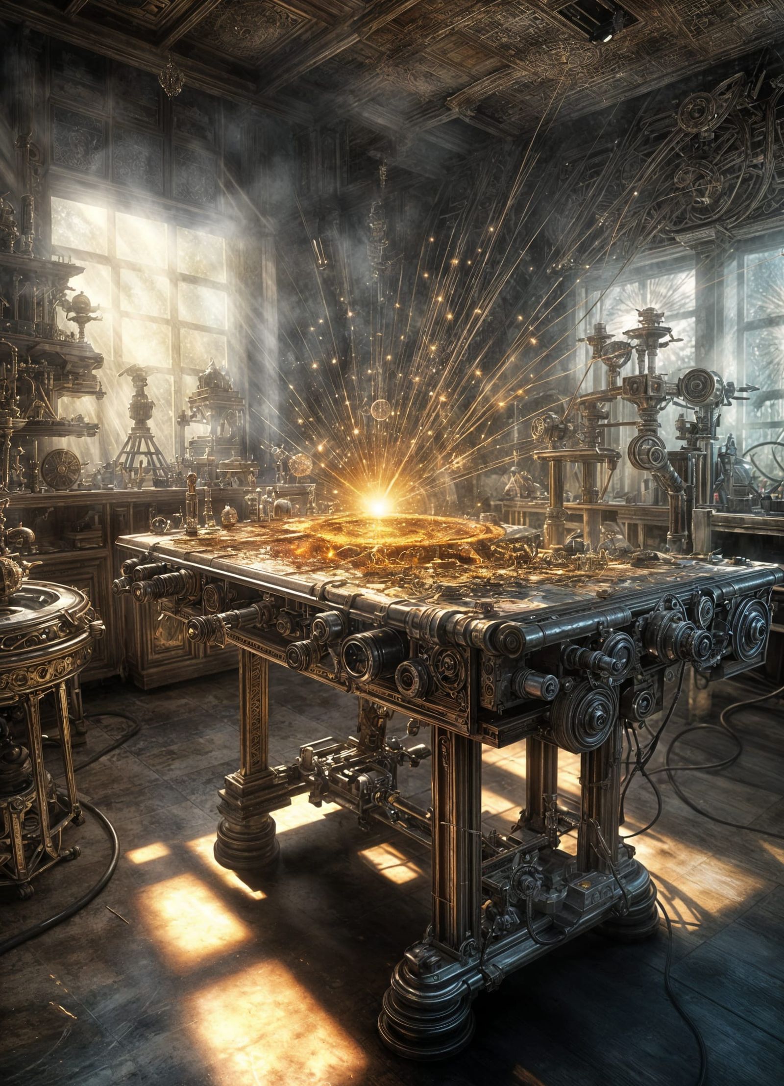 Surreal Scientific Laboratory with God Rays in 8K