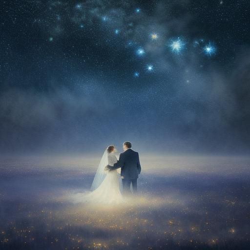 Romantic Couple Embrace Under Starry Night Sky