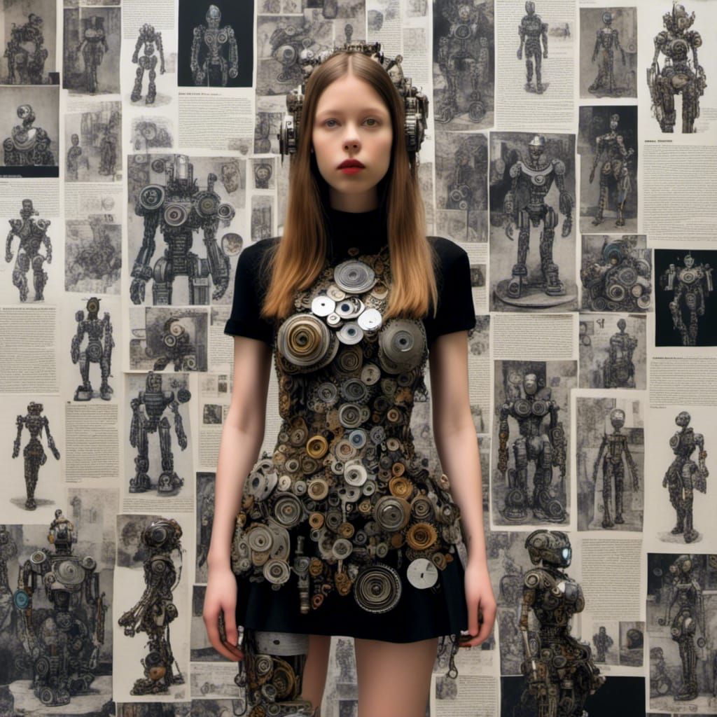 Biopunk Woman Collage with Robotic Torso in Cyberpunk Style