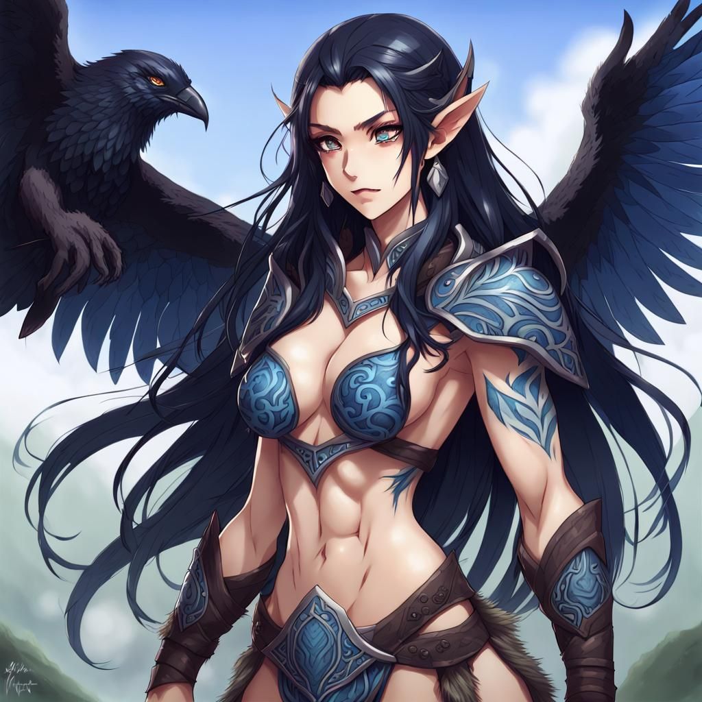 Muscular Elf Druid in Anime Key Visual Style