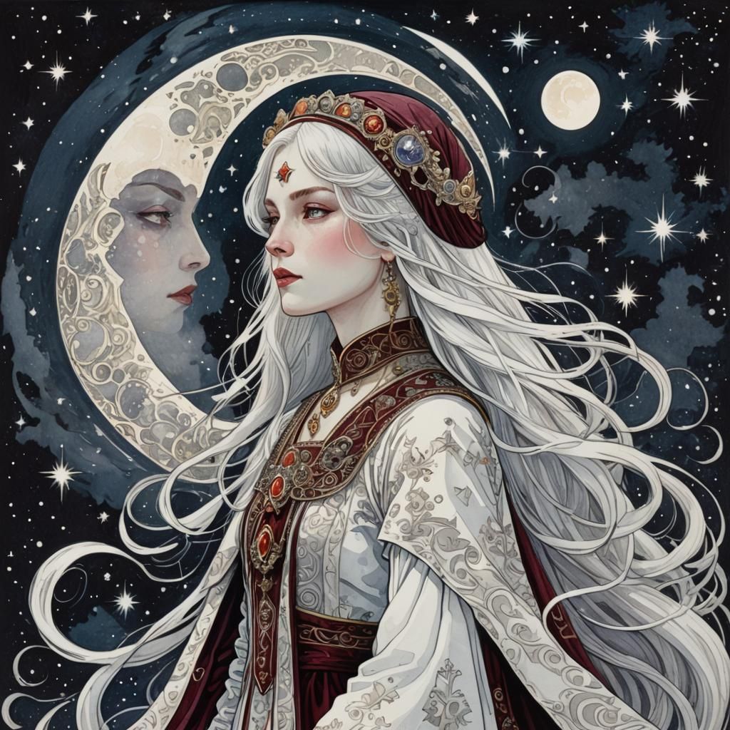 Moon Princess in Impressionistic Style with Stars